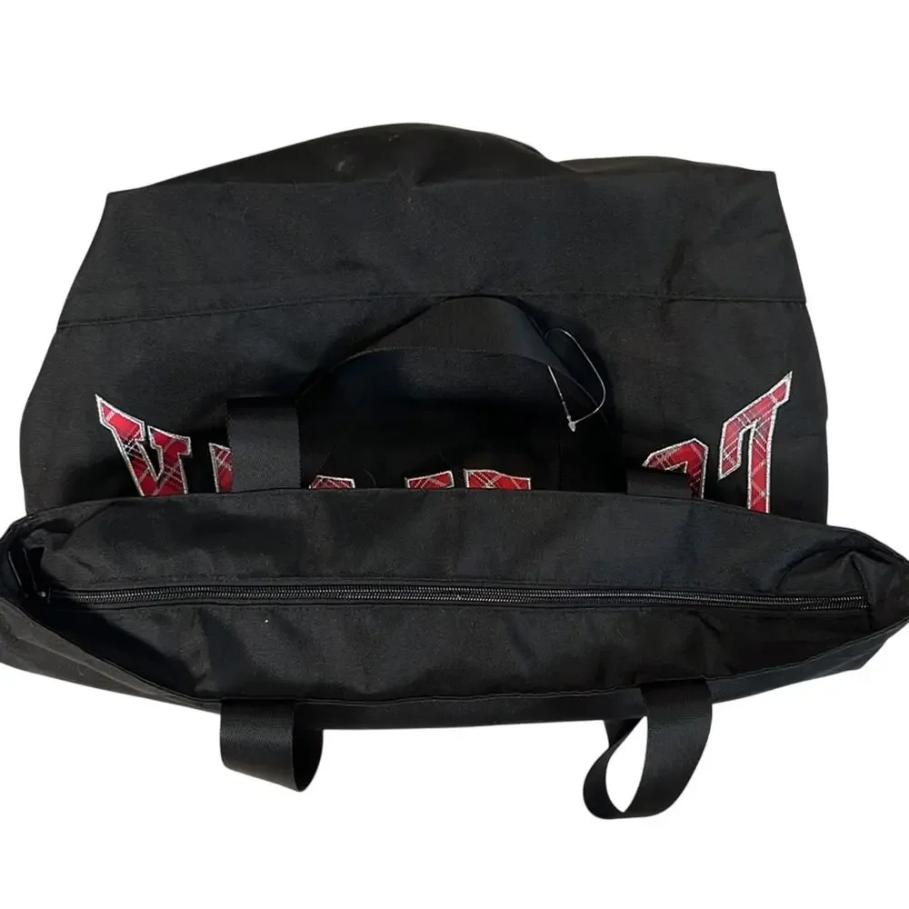 PINK Black and Pink Plaid Silver Metallic Embroidery Tote bag